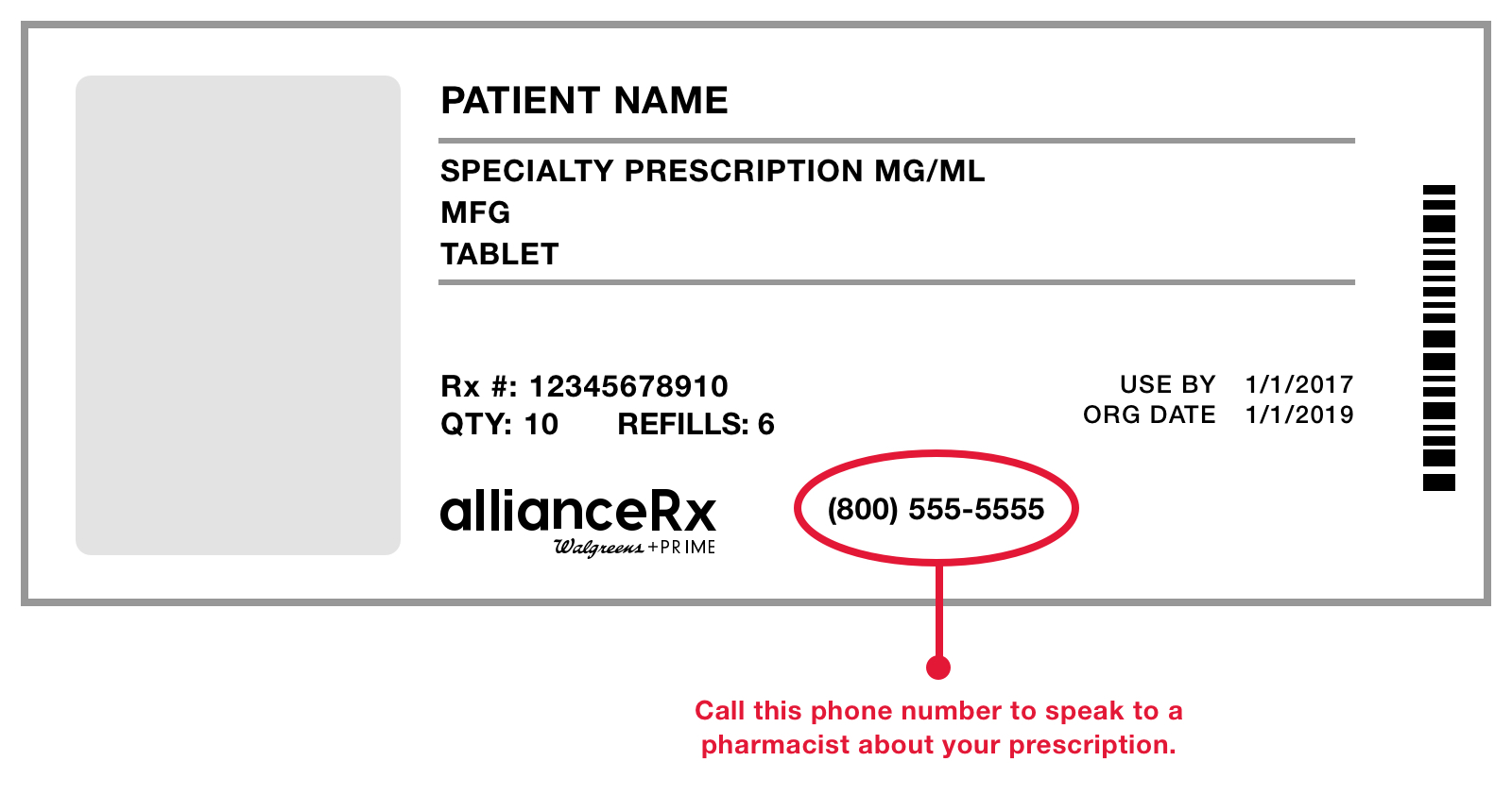 Prescription bottle with address and phone number